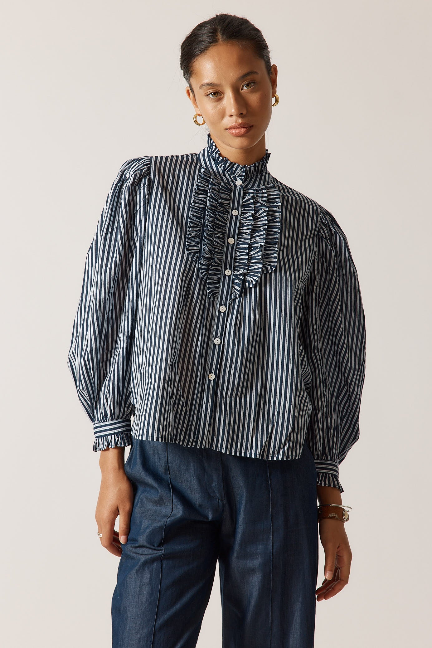 Rubyyaya Countryside Frill Top Navy