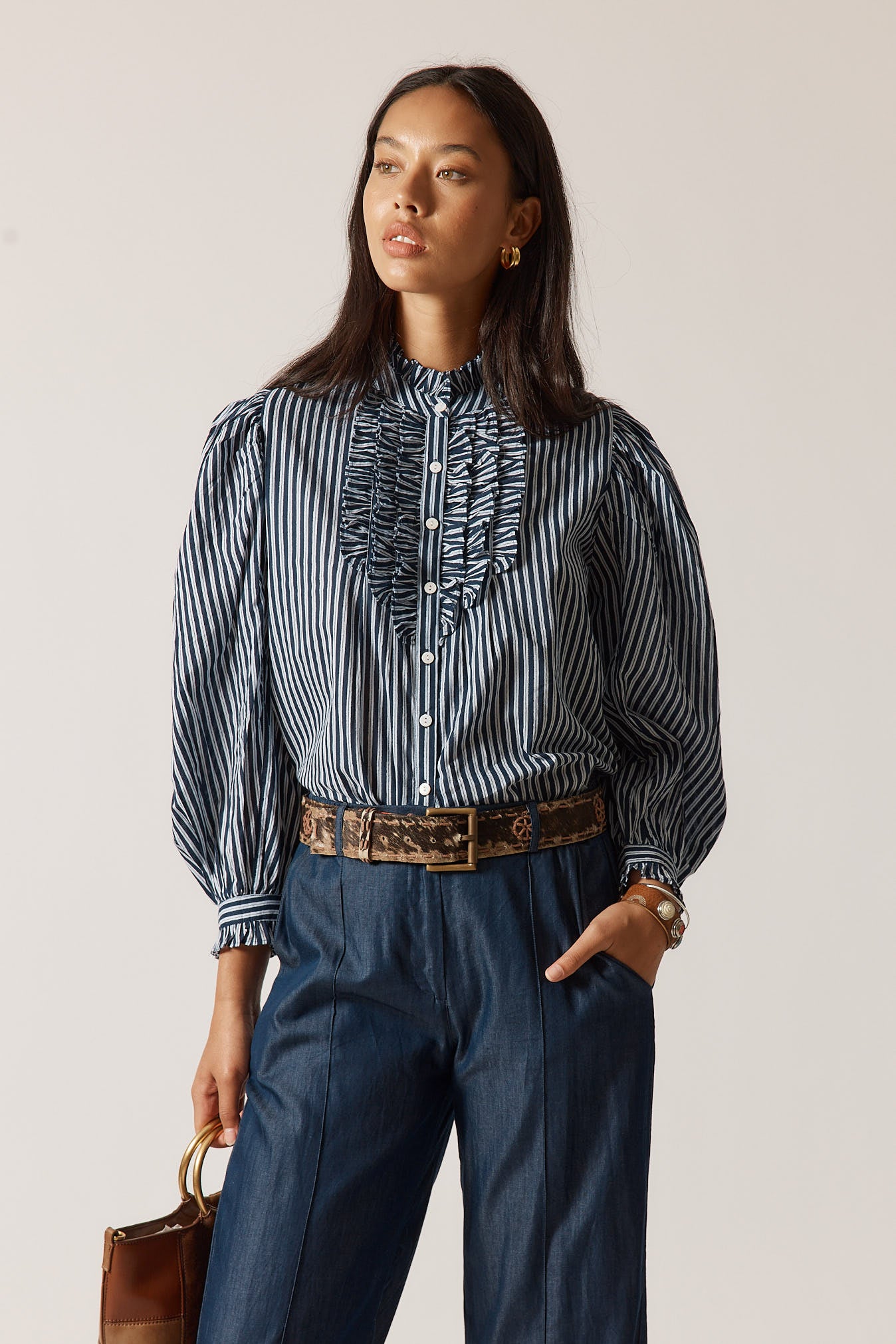Rubyyaya Countryside Frill Top Navy