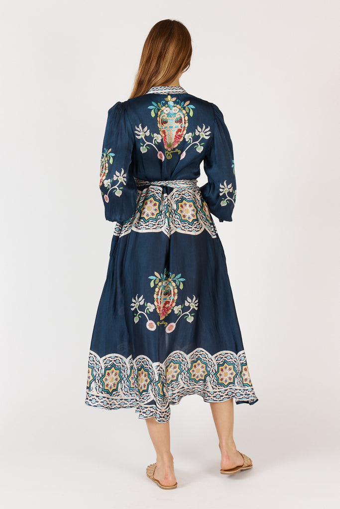 RubyYaya Garcia Maxi Dress Navy back view highlighting flowing maxi length.
