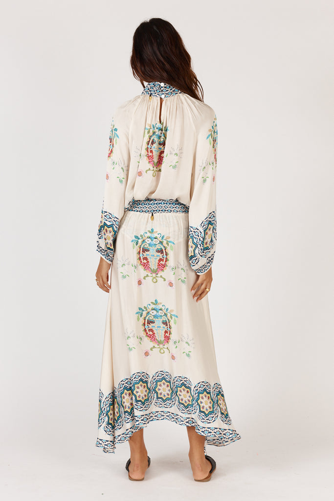 Back view of Rubyyaya Garcia skirt Cream showing elasticated waistband detail