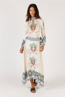RubyYaya Garcia Shirt Cream styled tucked in at the front, highlighting versatile wear with exclusive print