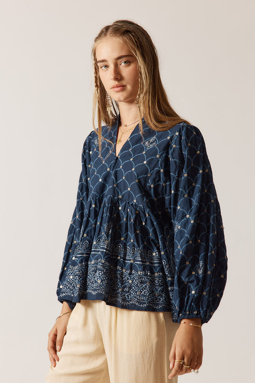 Rubyyaya Locket of Love Top Navy