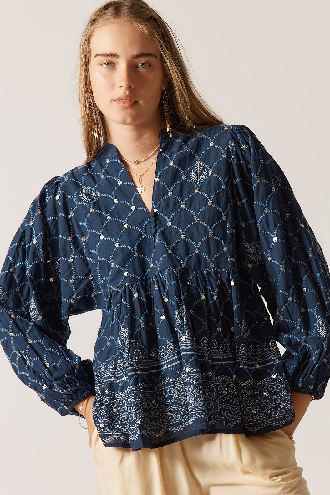 Rubyyaya Locket of Love Top Navy