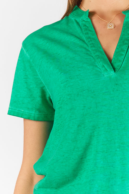Rubyyaya Plain Collar T-Shirt Emerald