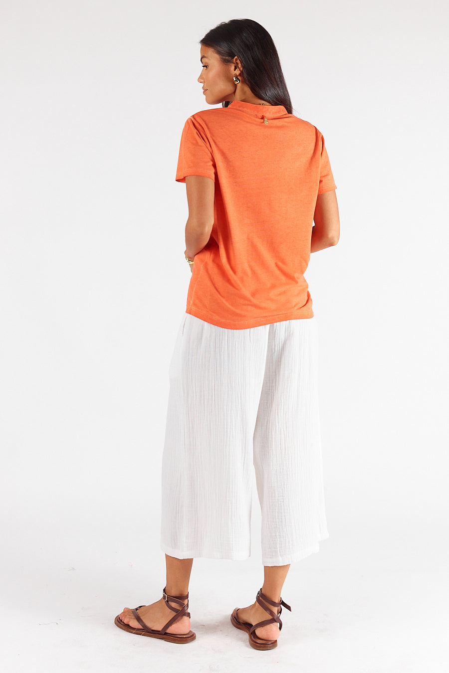 Rubyyaya Plain Collar T-Shirt Coral