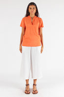 Rubyyaya Plain Collar T-Shirt Coral