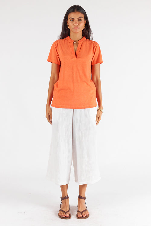 Rubyyaya Plain Collar T-Shirt Coral