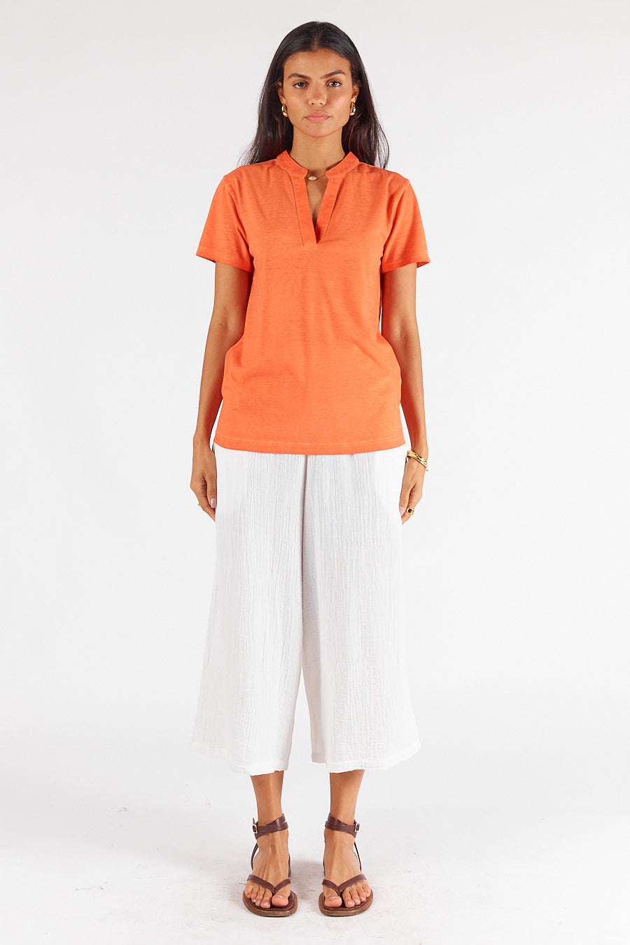 Rubyyaya Plain Collar T-Shirt Coral