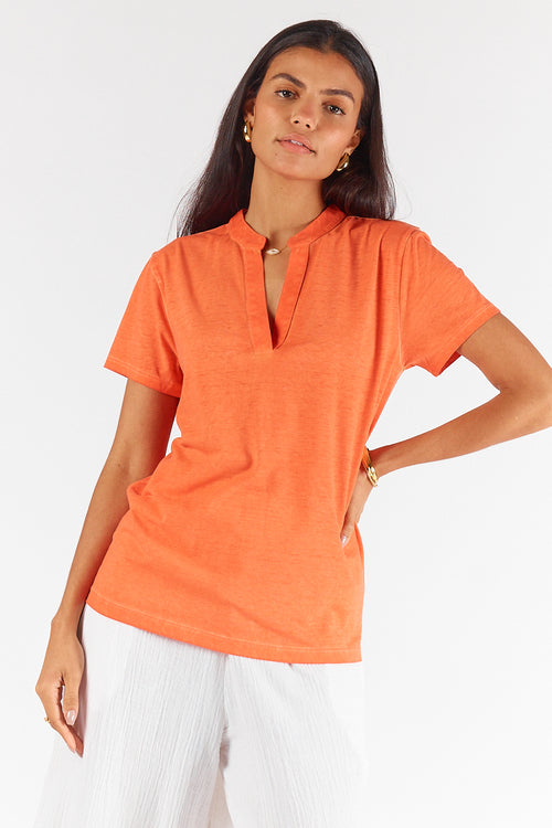 Rubyyaya Plain Collar T-Shirt Coral