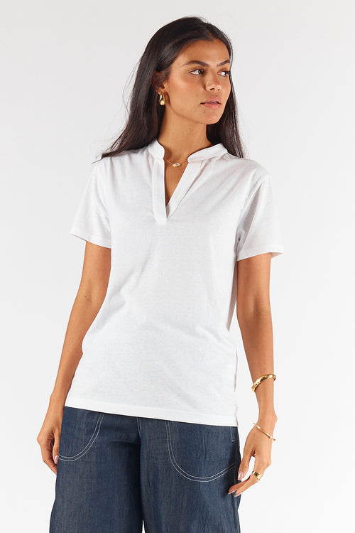 Rubyyaya Plain Collar T-Shirt White