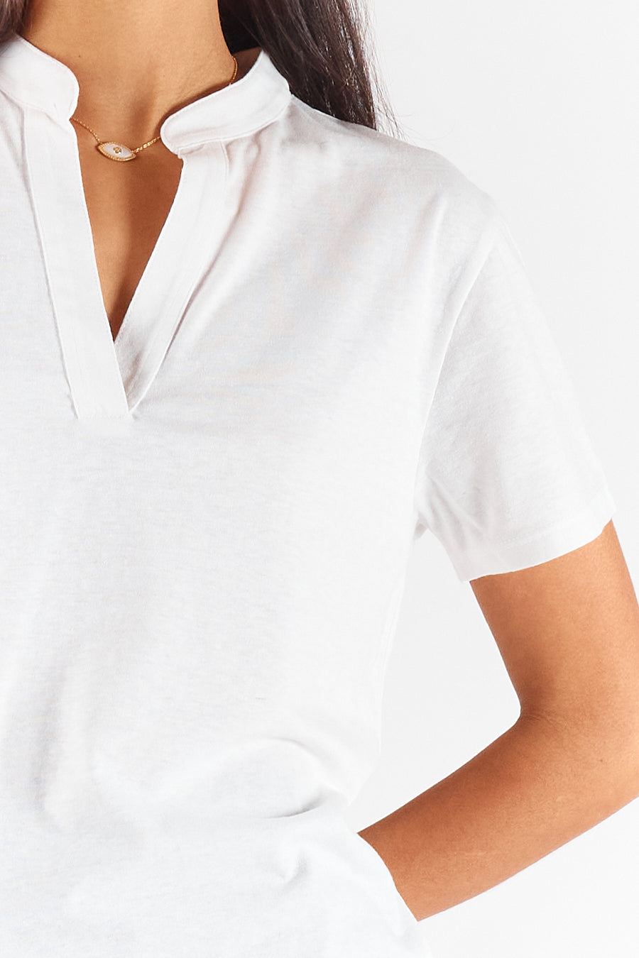 Rubyyaya Plain Collar T-Shirt White