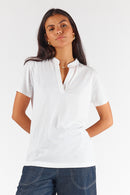 Rubyyaya Plain Collar T-Shirt White