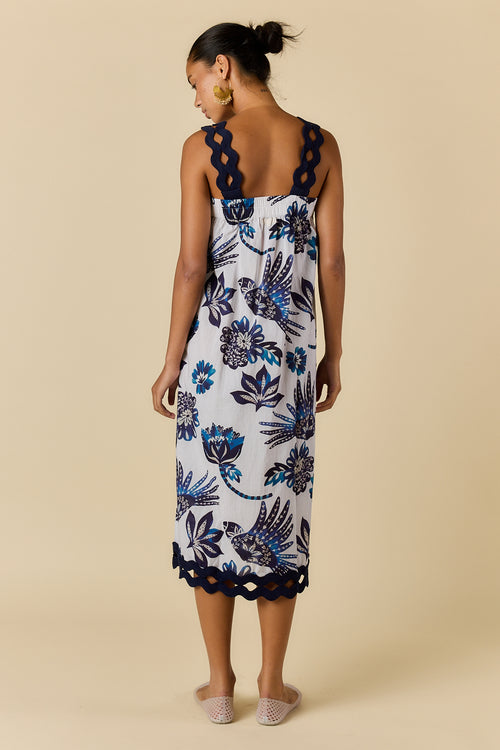 Rubyyaya Tucan Strap Midi Dress Blue