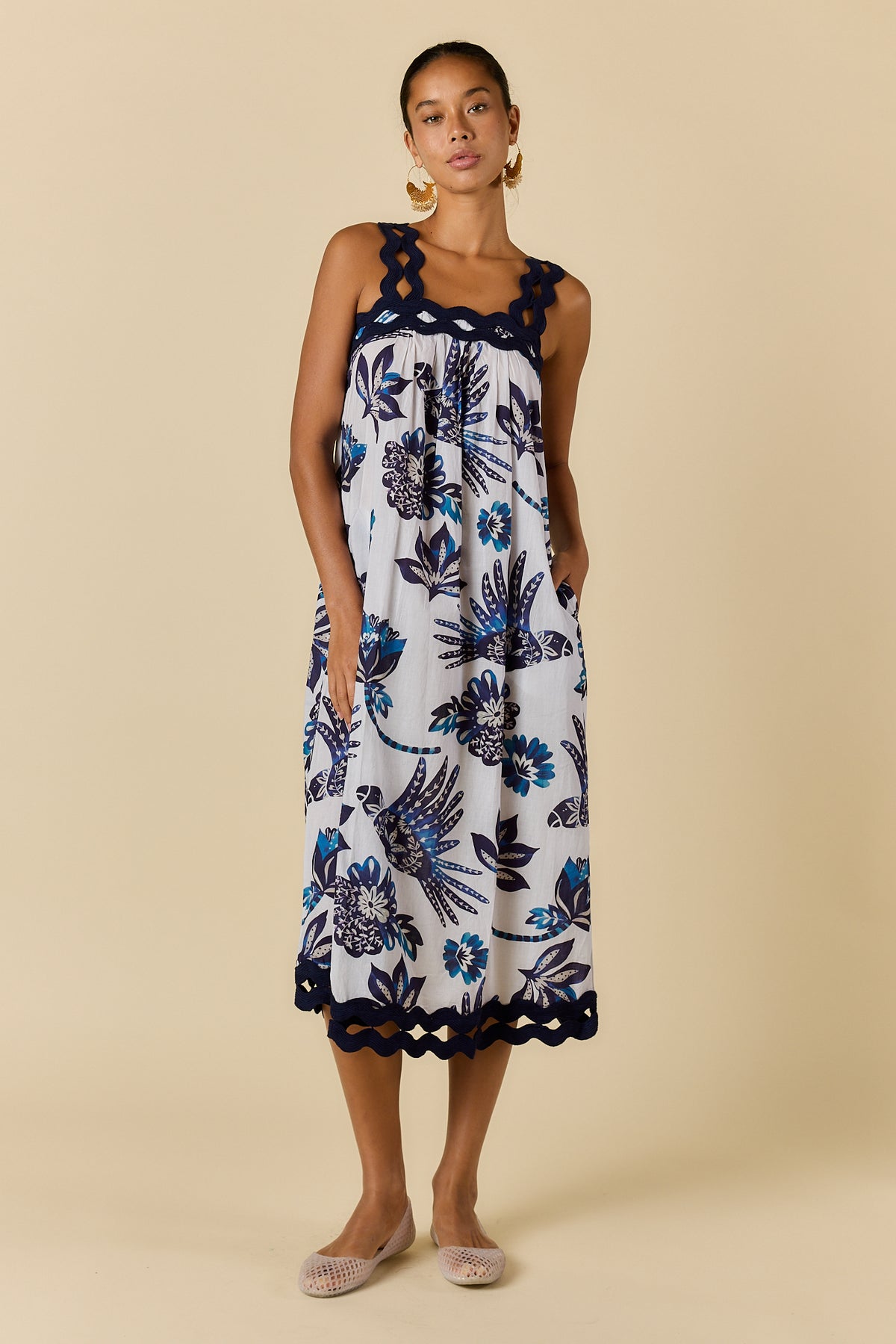 Rubyyaya Tucan Strap Midi Dress Blue