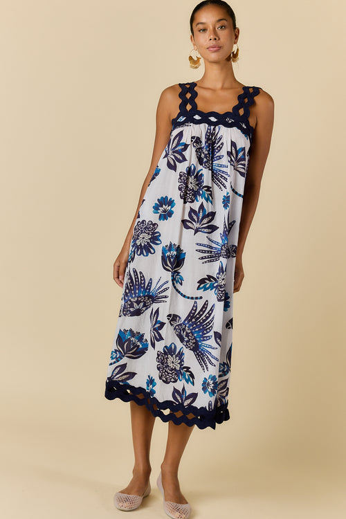 Rubyyaya Tucan Strap Midi Dress Blue