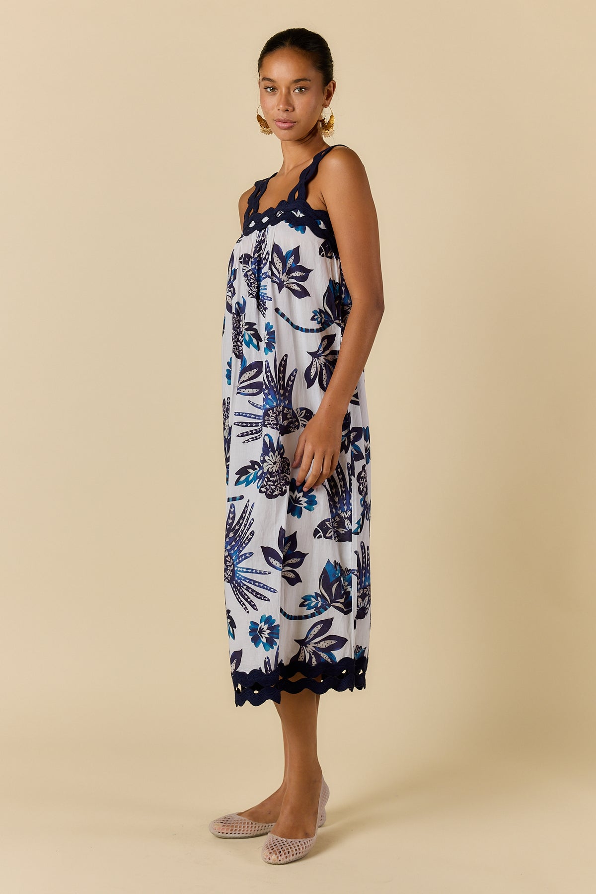 Rubyyaya Tucan Strap Midi Dress Blue