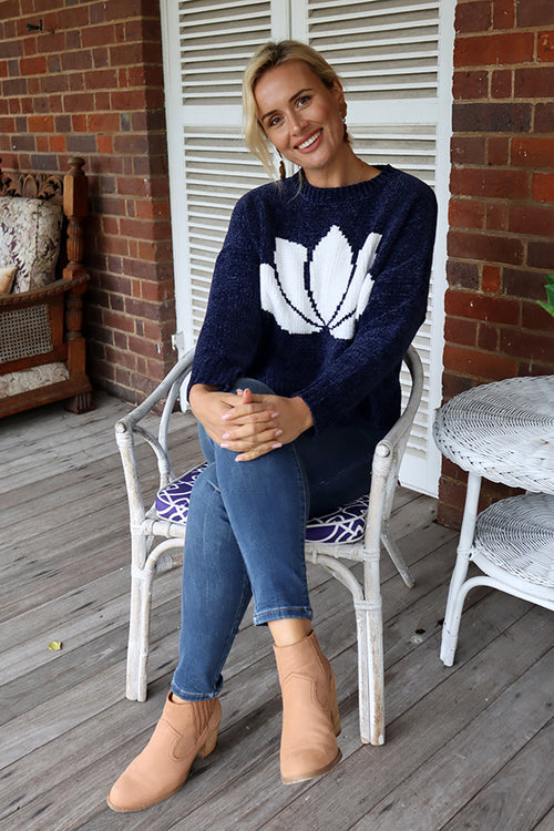 Lotus Blossom Knit Navy - Kabana Shop