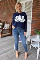 Lotus Blossom Knit Navy - Kabana Shop